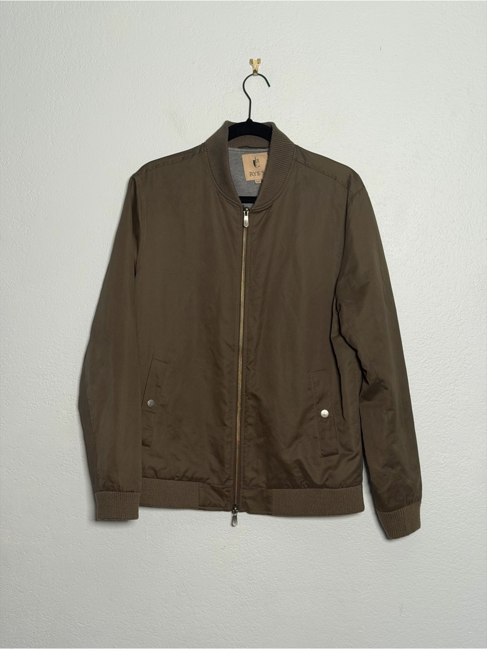 Rye 51 Brown Men's Olive Green Bomber Zip Jacket Snap Pockets  Lined Medium 50
